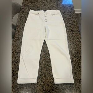 Banana Republic White High-Rise Straight Leg Jeans with Button Fly Detail